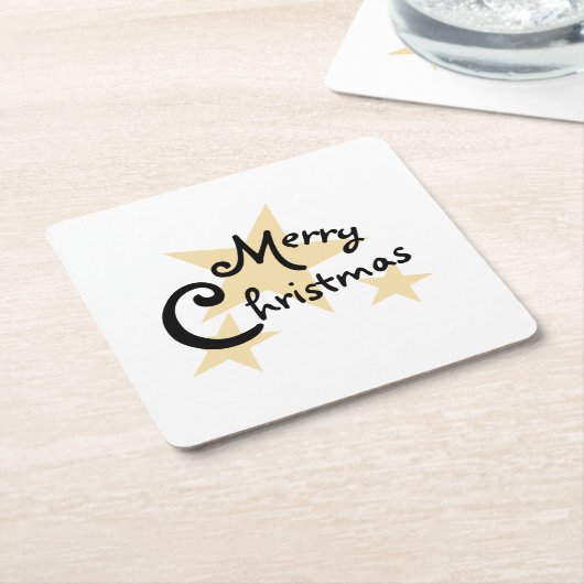 Gouden Ster Vrolijk Kerstfeest op Wit Kartonnen Onderzetters (Schuin)