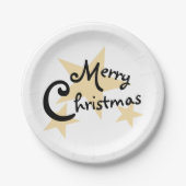 Gouden Ster Vrolijk Kerstfeest op Wit Papieren Bordje (Voorkant)