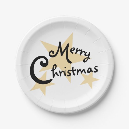 Gouden Ster Vrolijk Kerstfeest op Wit Papieren Bordje (Voorkant)