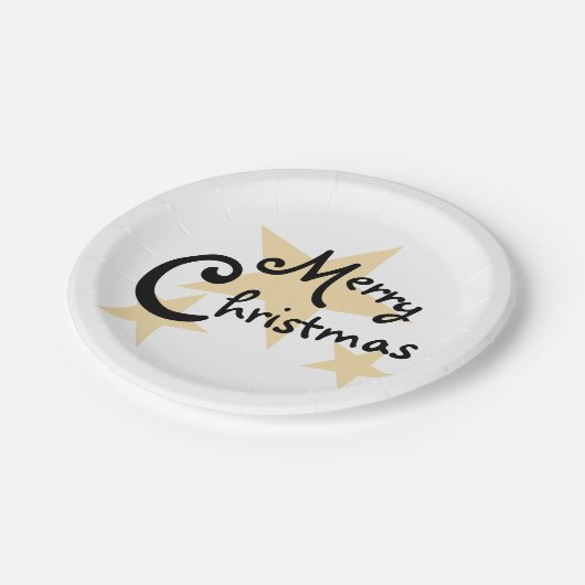 Gouden Ster Vrolijk Kerstfeest op Wit Papieren Bordje (Gekanteld)