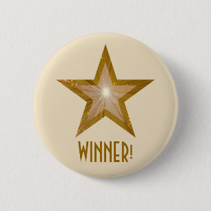 "Gouden" ster 'WINNAAR!' knopcrème Ronde Button 5,7 Cm