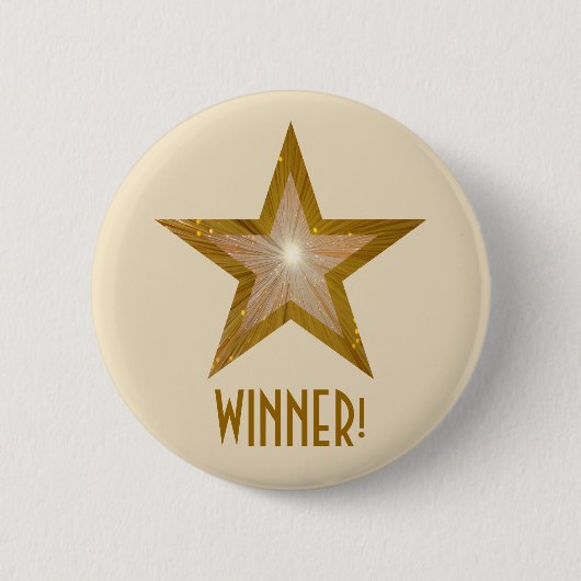 "Gouden" ster 'WINNAAR!' knopcrème Ronde Button 5,7 Cm (Voorkant)