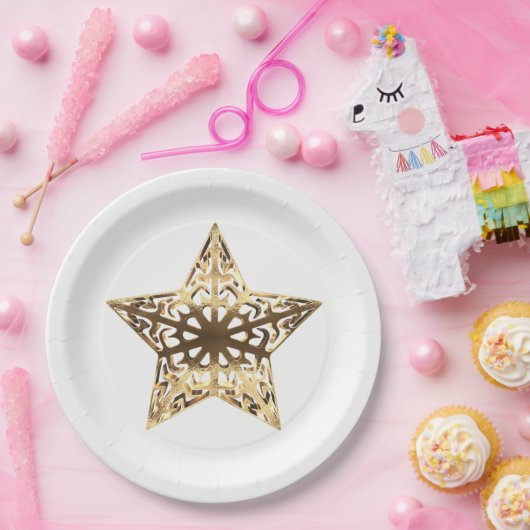 Gouden Ster Wit en Goud Feestelijk Elegant Papieren Bordje (Feest)