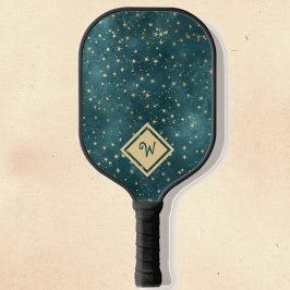 Gouden Sterpatroon met Gouden Monogram Initiaal Pickleball Paddle