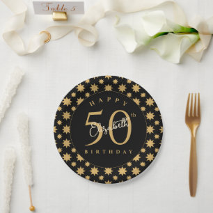 Gouden sterren 50e verjaardag aangepaste naam  papieren bordje