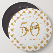 Gouden sterren 50e verjaardag aangepaste naam ronde button 6,0 cm (Voorkant /achterkant)