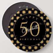 Gouden sterren 50e verjaardag aangepaste naam ronde button 6,0 cm (Voorkant /achterkant)