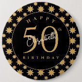 Gouden sterren 50e verjaardag aangepaste naam ronde button 6,0 cm (Voorkant)