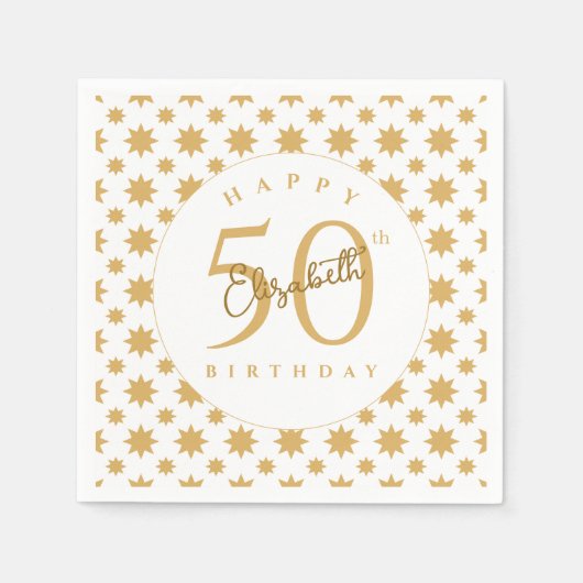 Gouden sterren 50e verjaardag aangepaste naam  servet (Voorkant)