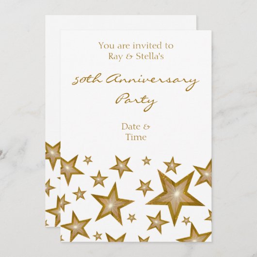 Gouden sterren '50e verjaardag' verticaal wit kaart (Voorkant / Achterkant)