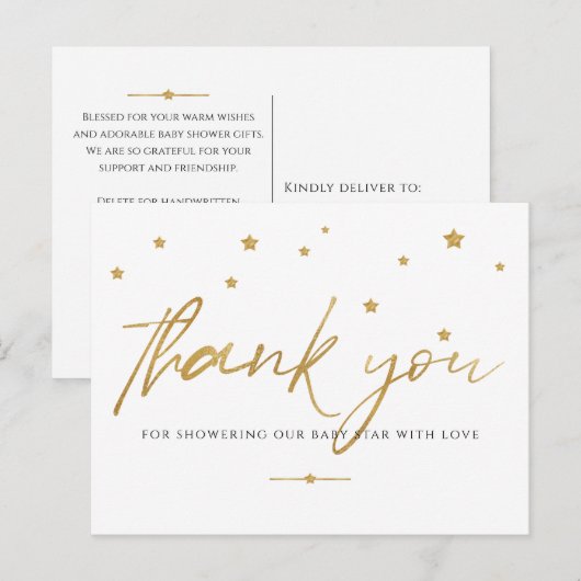 Gouden Sterren Baby Shower Bedankt Briefkaart (Voorkant / Achterkant)