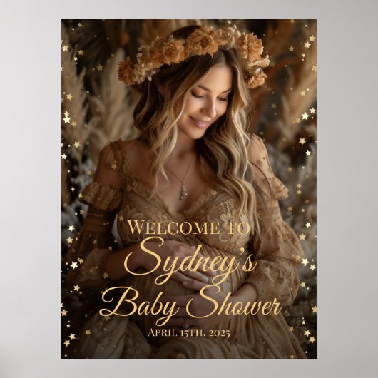Gouden sterren baby shower foto welkomstbord poster (Voorkant)