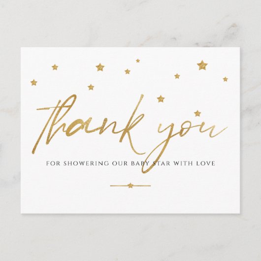 Gouden sterren babyshower bedankje briefkaart (Voorkant)