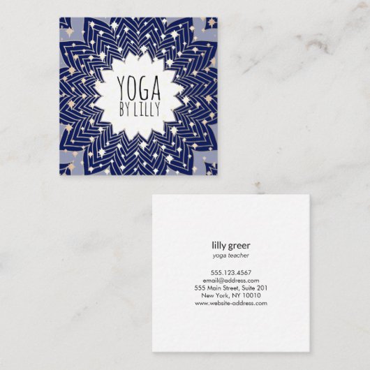 Gouden Sterren Blauw Lotus Mandala Bloem Vierkante Visitekaartje (Voorkant / Achterkant)