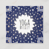 Gouden Sterren Blauw Lotus Mandala Bloem Vierkante Visitekaartje (Voorkant)