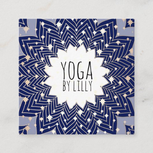 Gouden Sterren Blauw Lotus Mandala Bloem Vierkante Visitekaartje (Voorkant)