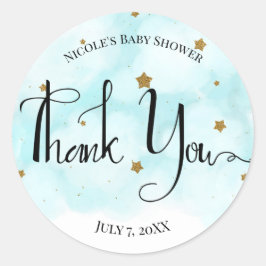 Gouden sterren & blauwe lucht Wolken Baby Shower Ronde Sticker