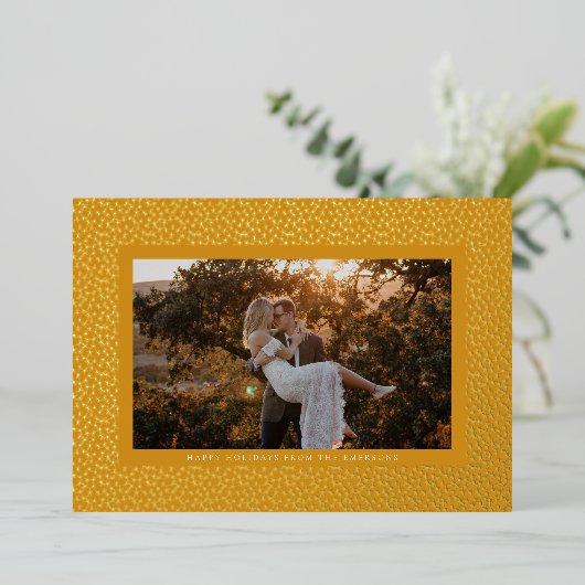 Gouden sterren Boho foto goud folie kerstkaart Folie Feestdagenkaart (Staand Voorkant)