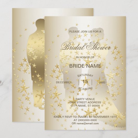 Gouden Sterren Bruid En Bruidegom Bruiloft Feest Kaart (Voorkant / Achterkant)