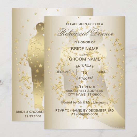 Gouden Sterren Bruid En Bruidegom Proefdiner Kaart (Voorkant / Achterkant)
