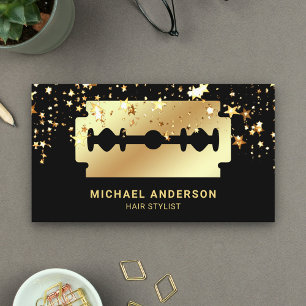 Gouden sterren confetti gouden scheermes haarstyli visitekaartje