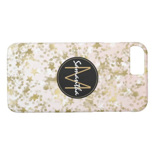 Gouden Sterren Confetti Perzik Monogram Case-Mate iPhone Case (Achterkant (Horizontaal))