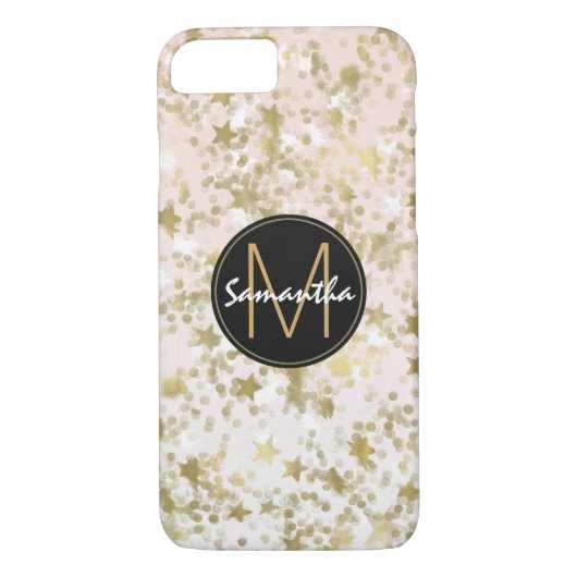 Gouden Sterren Confetti Perzik Monogram Case-Mate iPhone Case (Achterkant)