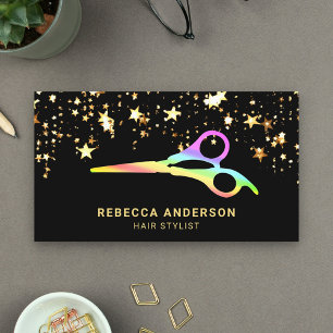 Gouden sterren confetti regenboog schaar kapper visitekaartje
