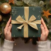 Gouden sterren | Deep Green | Kerstcadeaus Cadeaupapier