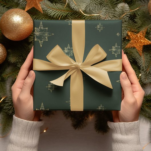 Gouden sterren | Deep Green | Kerstcadeaus Cadeaupapier