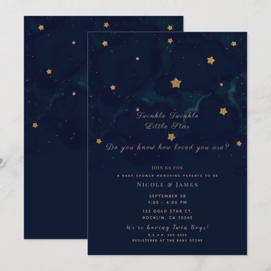 Gouden Sterren Donkerblauwe Nachthemel Baby shower Kaart (Voorkant / Achterkant)