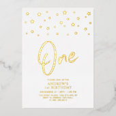 Gouden sterren | Een 1e verjaardag feest Folie Uitnodiging (Voorkant)