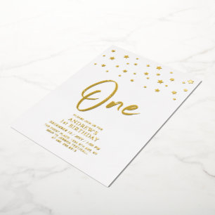 Gouden sterren   Eén 1e verjaardagsfeestje Folie Uitnodiging