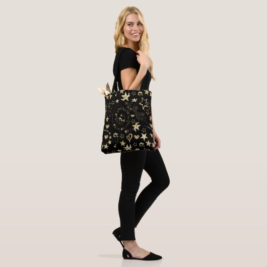 Gouden sterren en harten tote bag (Op model)