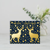 Gouden sterren en herten kerst folie feestdagen briefkaart (Staand Voorkant)