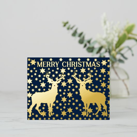 Gouden sterren en herten kerst folie feestdagen briefkaart (Staand Voorkant)