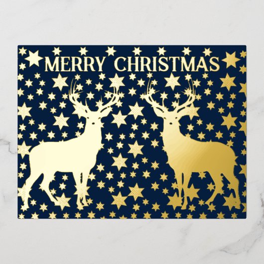 Gouden sterren en herten kerst folie feestdagen briefkaart (Voorkant)