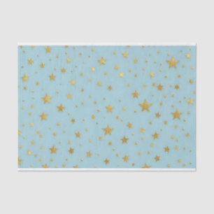 Gouden sterren en kralen over lichtblauwe achtergr tissuepapier