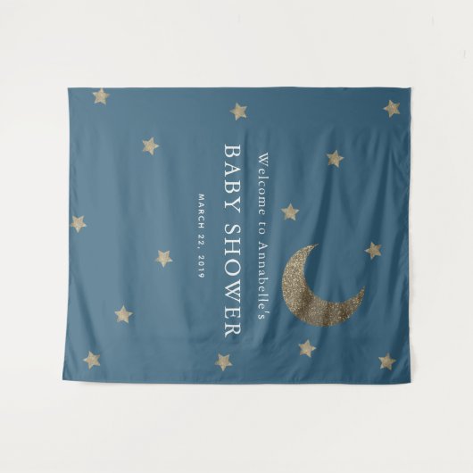 Gouden sterren en maan marineblauwe baby shower wa wandkleed (Voorkant (horizontaal))