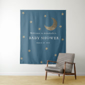 Gouden sterren en maan marineblauwe baby shower wa wandkleed (In situ)