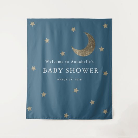 Gouden sterren en maan marineblauwe baby shower wa wandkleed (Voorkant)