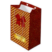 Gouden sterren en rode glitters medium cadeauzakje (Voorkant Gekanteld)