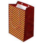 Gouden sterren en rode glitters medium cadeauzakje (Achterkant Gekanteld)
