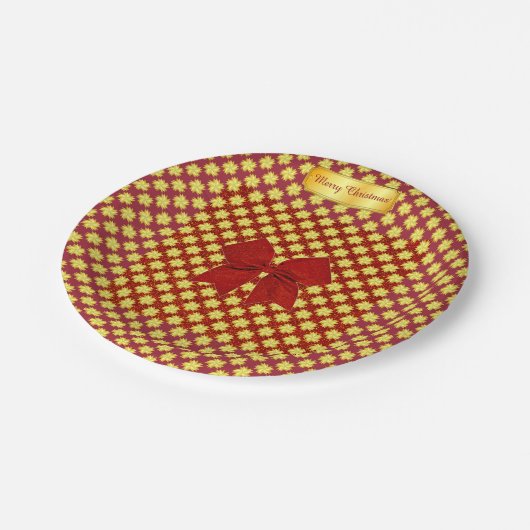 Gouden sterren en rode kerst papieren bordje (Gekanteld)