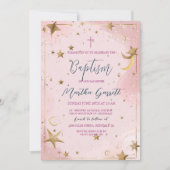 Gouden Sterren en Roze Meisje Doop Kaart (Voorkant)
