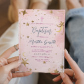 Gouden Sterren en Roze Meisje Doop Kaart