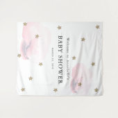 Gouden sterren en roze wolken Baby Shower wandklee Wandkleed (Voorkant (horizontaal))