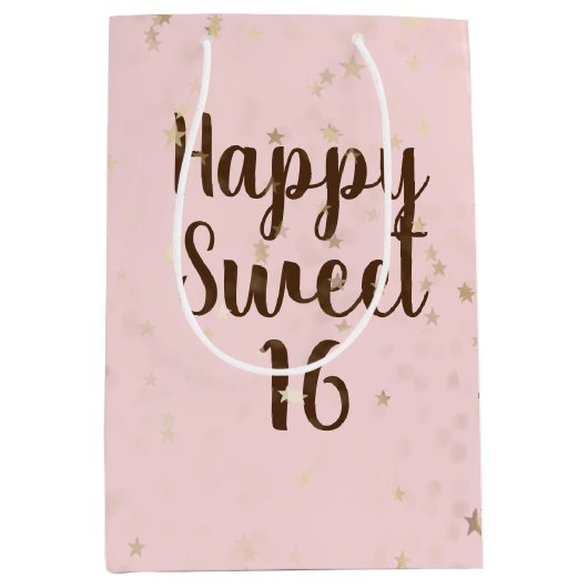 Gouden sterren en Stippen 16e verjaardag Medium Gi Medium Cadeauzakje (Voorkant)