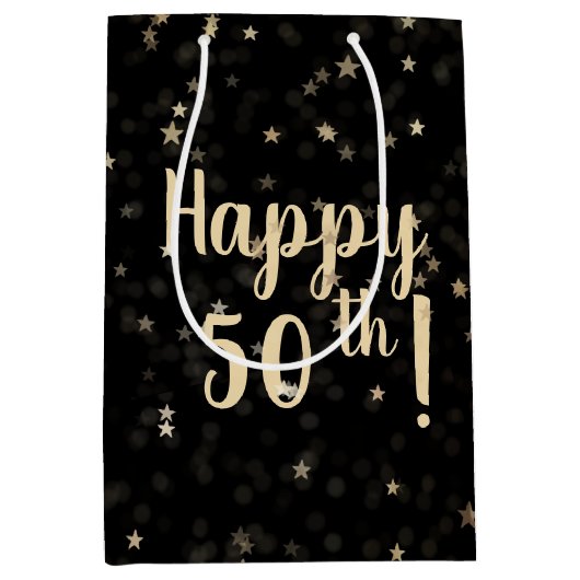 Gouden Sterren en Stippen 50e Verjaardag Medium Gi Medium Cadeauzakje (Voorkant)