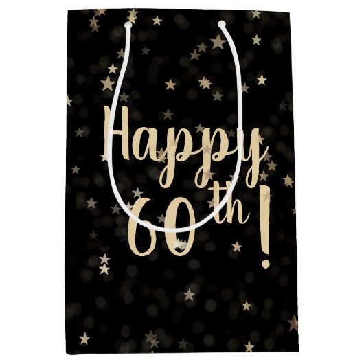 Gouden sterren en Stippen 60e verjaardag Medium Gi Medium Cadeauzakje (Voorkant)